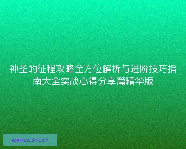 神圣的征程攻略全方位解析与进阶技巧指南大全实战心得分享篇精华版